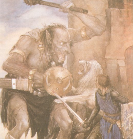 Yvain (Owain) et le Lion contre un Géant