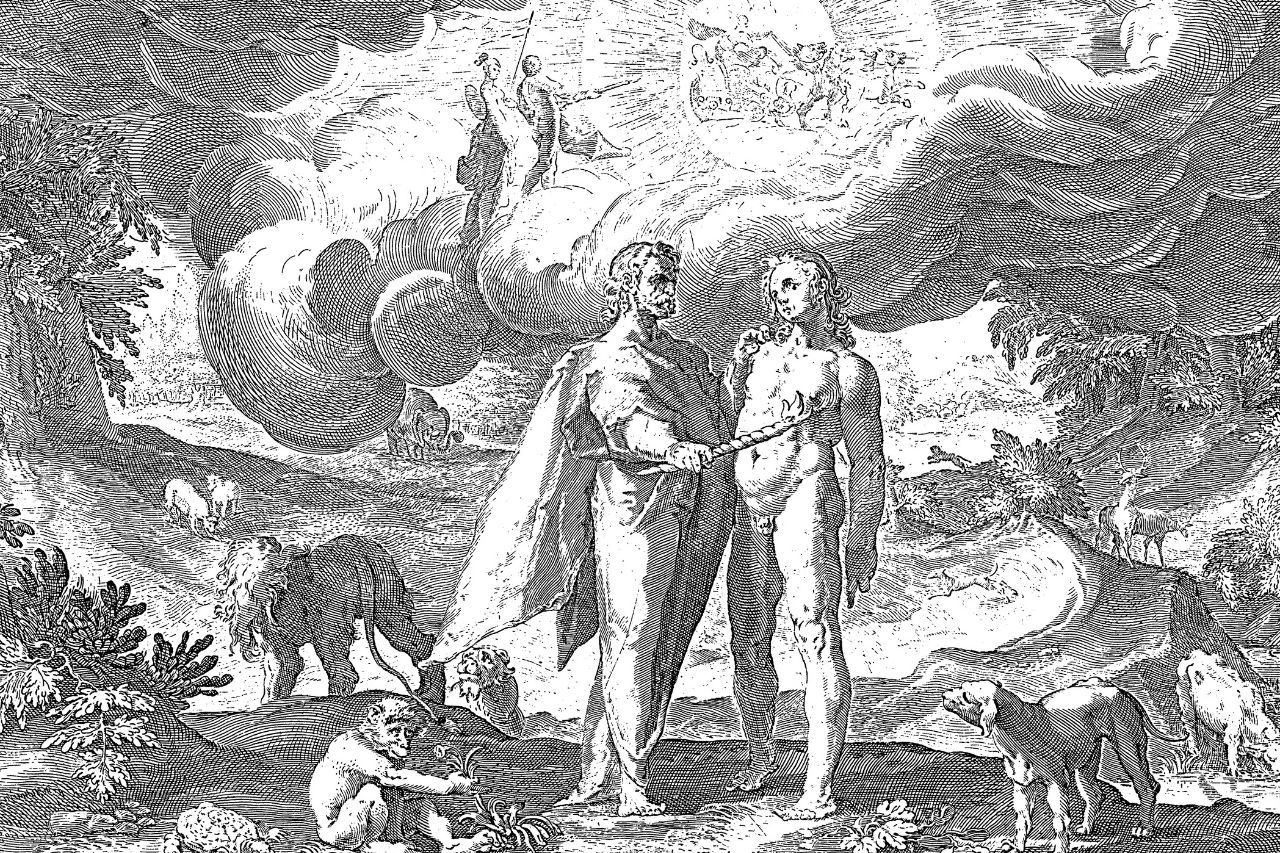 Prométhée donne le feu aux hommes, illustration