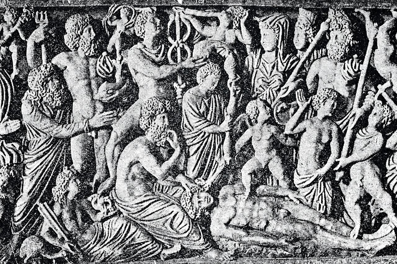 Prométhée enseignant aux hommes, bas-relief