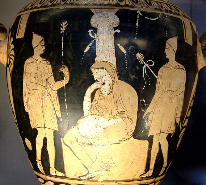 Oreste et Électre représentés sur un vase grec antique