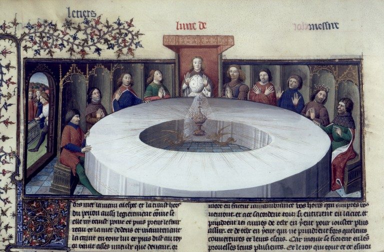 Les chevaliers du roi Arthur, réunis à la Table ronde pour célébrer la Pentecôte, ont une vision du Saint Graal
