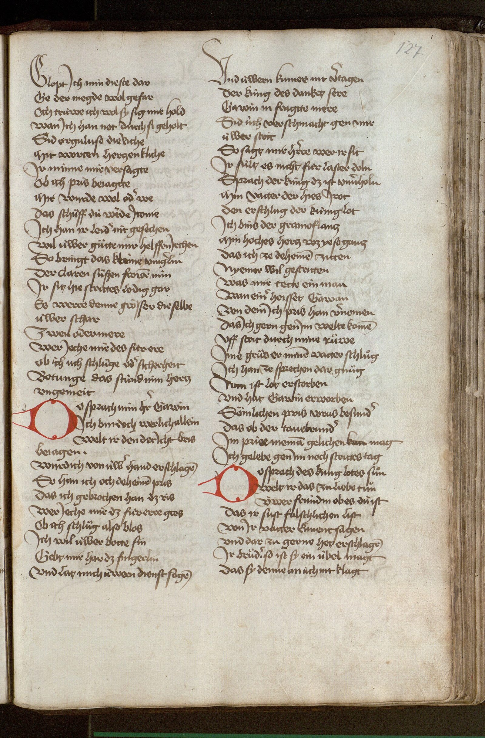 Berne, Burgerbibliothek, Cod. AA 91, f. 127r – Wolfram von Eschenbach, Parzival, allemand