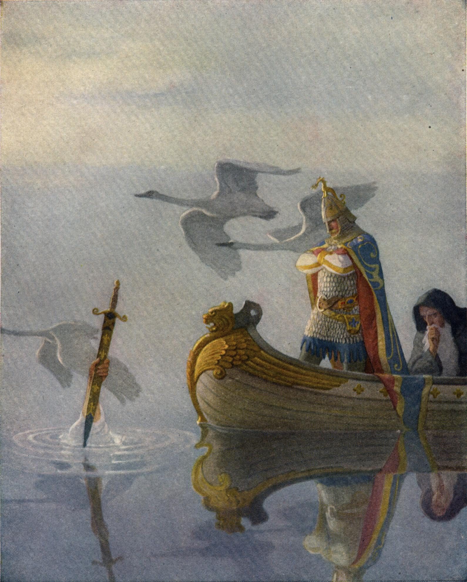 Illustration de la page 16 de The Boy's King Arthur : "And when they came to the sword that the hand held, King Arthur took it up."