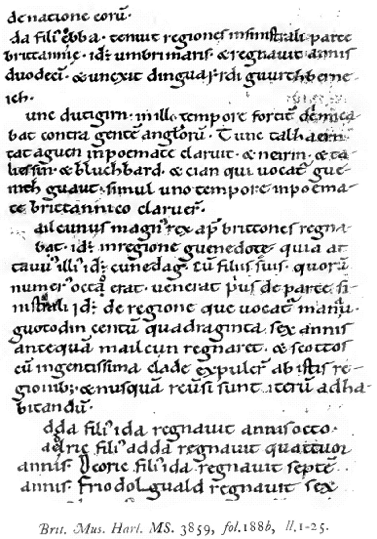 Page de l'Histoire des Bretons dans le manuscrit Harley MS 3859 de la British Library