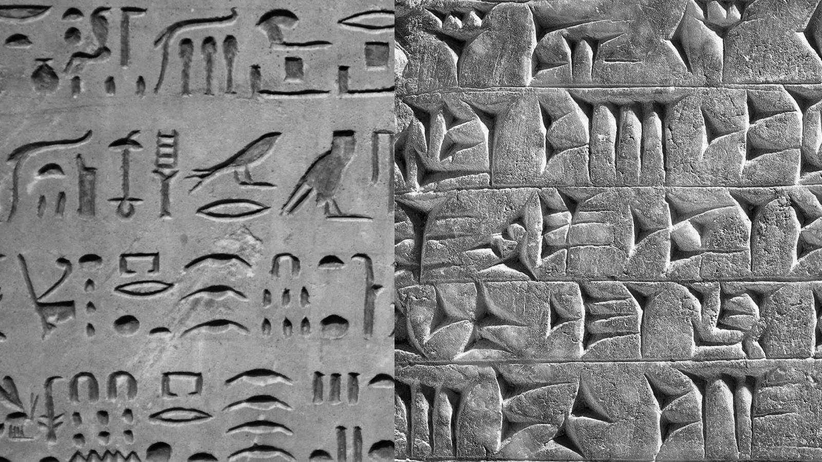 Le cunéiforme et les hiéroglyphes : similitudes et différences