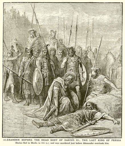 Image numérique d'Alexandre devant le corps sans vie de Darius III, dernier roi de Perse