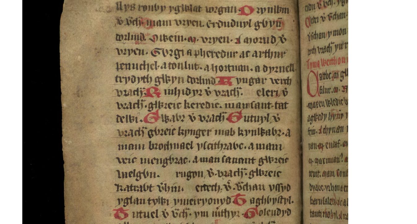 Jesus College MS 20, folio 33v, montrant quelques-unes des nombreuses filles de Brychan, dont beaucoup épousèrent des rois éminents et devinrent ainsi les ancêtres des rois de Bretagne
