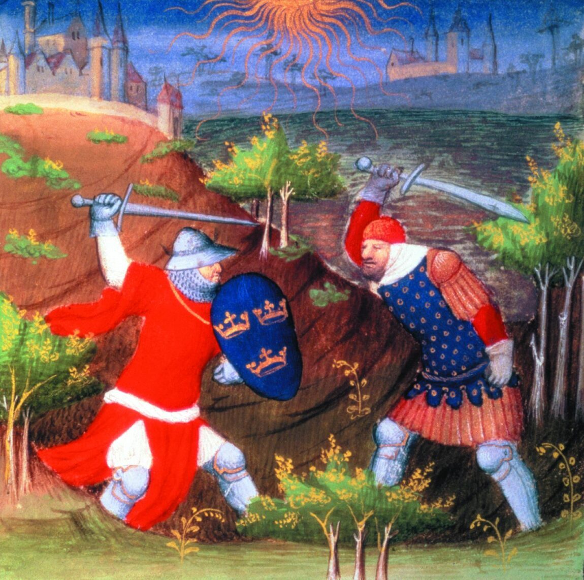Le roi Arthur combattant un général romain, Maître de Boucicault, quinzième siècle