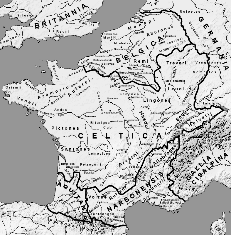 Carte de la Gaule, montrant l'emplacement des Pictones au sud de la Loire, CC-BY-SA 3.0